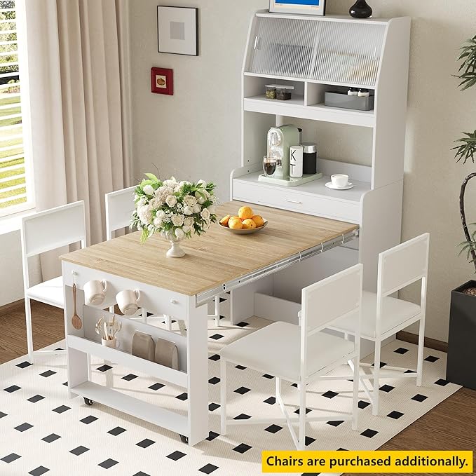 Spaco 2-in-1 Folding Dining Table and Buffet Cabinet Set, Compact Pull-Out - Image 7