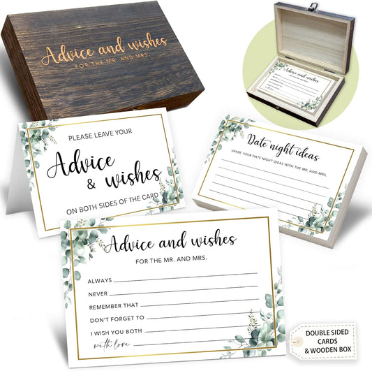50 Pcs Advice and Wishes for the Mr and Mrs Cards in Box - Bridal Shower Guest Book - Perfect for Newlywed Games, Reception Decor, Engagement Parties & Anniversary Wishes(Greenery) -B09
