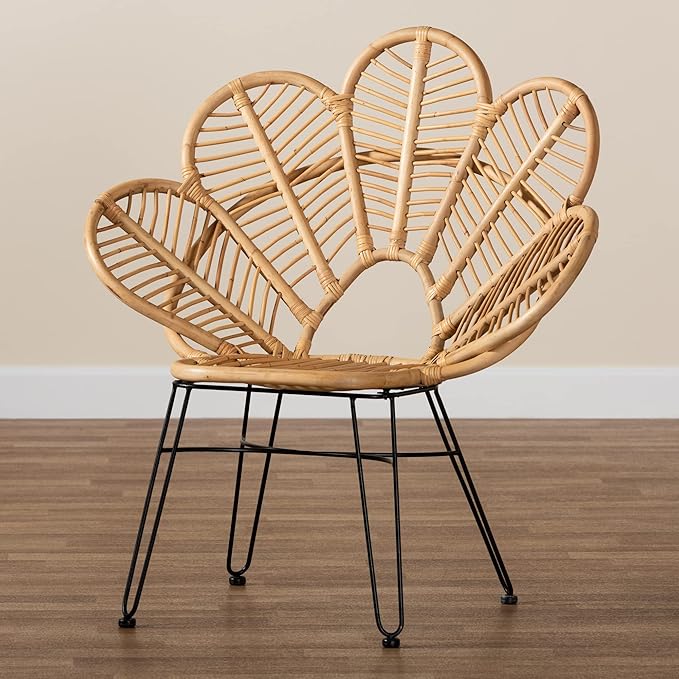 bali & pari Garan Modern Bohemian Natural Rattan and Black Metal Accent Chair - Image 10