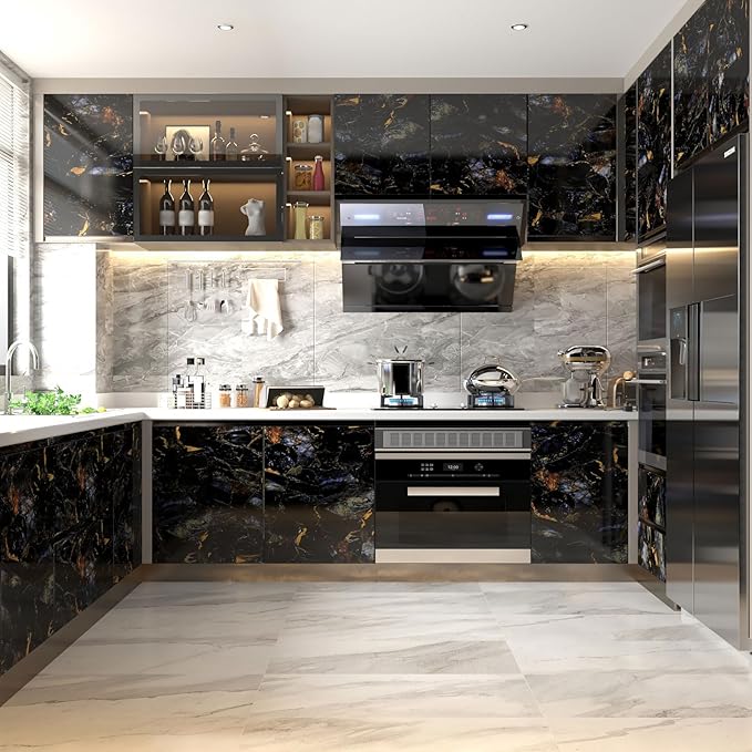 LACHEERY 15.8"x276" Dark Marble Countertop Contact Paper Waterproof Peel and - Image 6