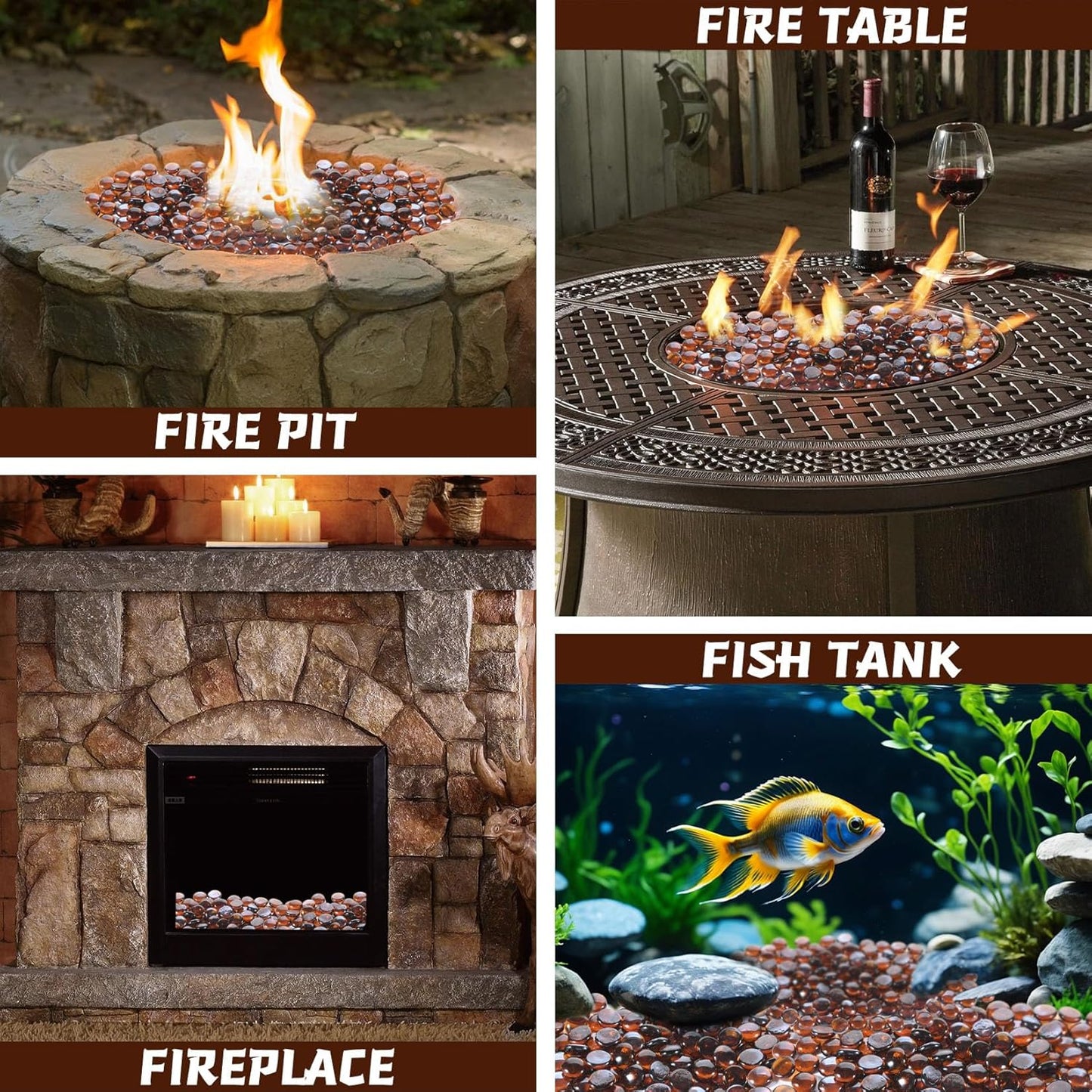 20 Pounds Firepit Glass, 3/4 Inch Glass Beads, Rocks for Fire Pit Table, Fireplace and Fire Bowl, Round FirePit Beads, Amber