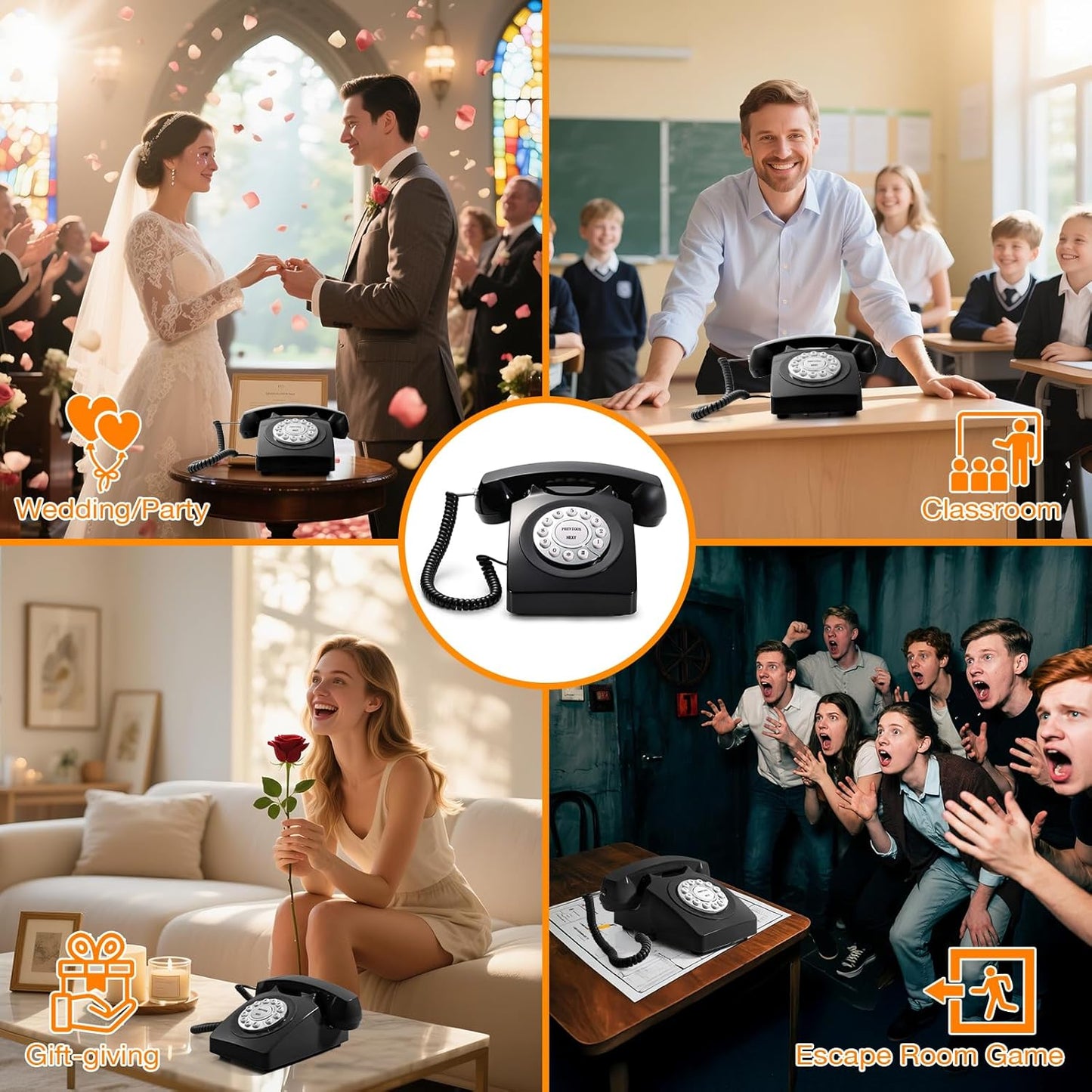 Guest Book Audio Wedding Phone,Record Voice Messages,Retro Guest Book for Wedding or Birthday Party Message Voicemail,Save The Blessings of Your Relatives and Friends（Black）