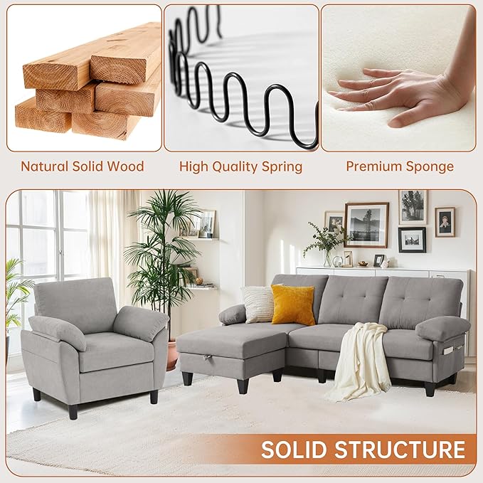 2 Piece Sectional Sofa Set, 3 Seat L Shaped Couches - Image 3