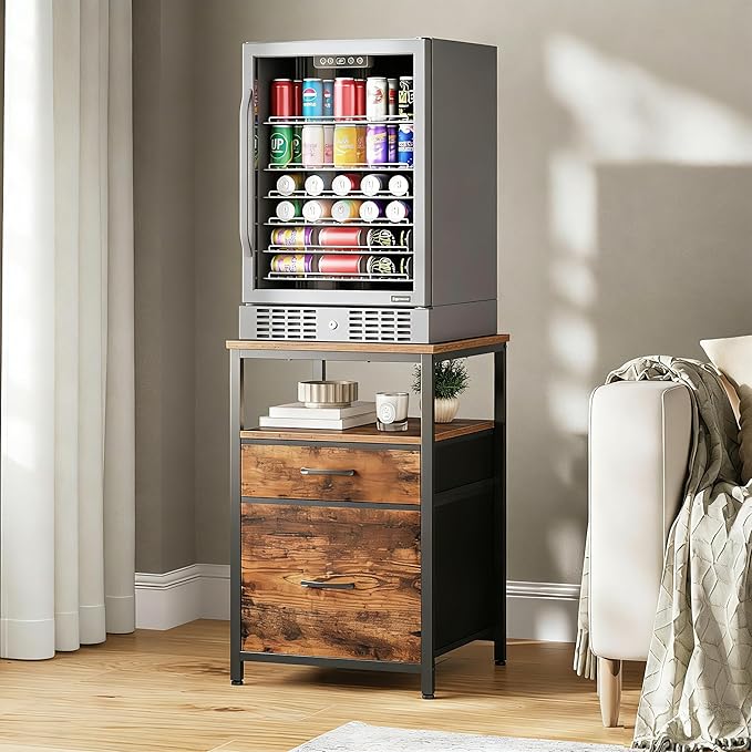 Herture Mini Fridge Stand with 3 Storage, Mini Fridge Cabinet, Beverage Fridge - Image 5