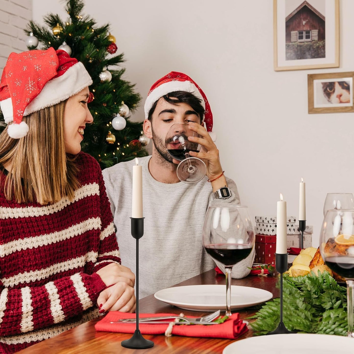 6 Pcs Black Candle Holders Set, Vintage Home Decor – Modern Taper Candlestick Holders for Wedding, Table Centerpieces – Great Gift for Halloween Decor,Thanksgiving Day & Christmas Season