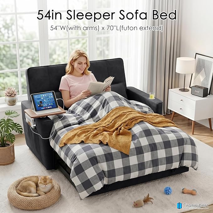 54'' Sleeper Sofa Bed, Convertible Pull Out Couch Futon - Image 3