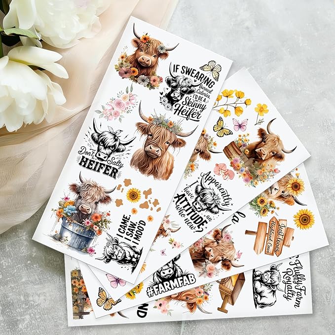 4 Sheets Rub on Transfers for Crafts, Highland Cattle Furniture Transfers for - Image 5