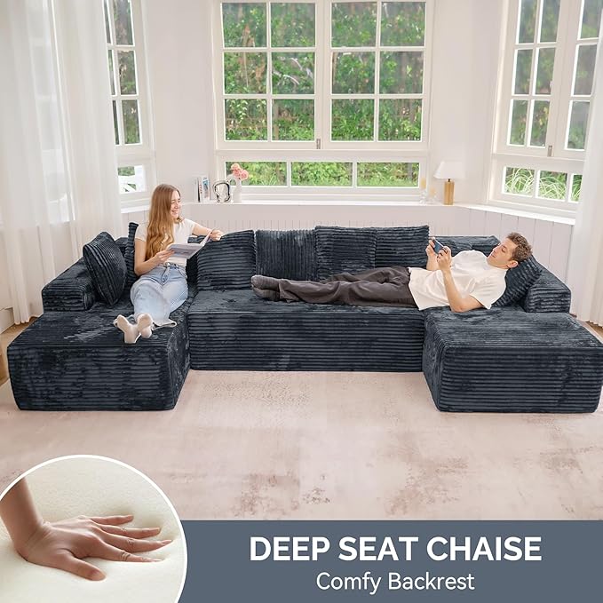 131'' Modular Sectional Cloud Sofa, U-Shaped Boneless Couches - Image 3