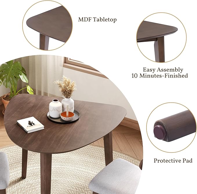 P PURLOVE Modern 3 Piece Table Set, Triangular Table and 2 Curved Wood Chairs - Image 5