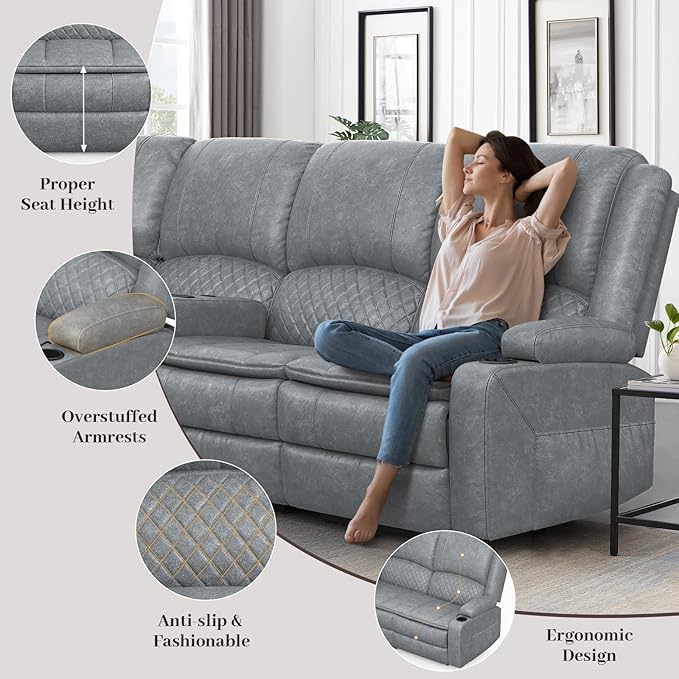 Yolsali Manual Reclining Sectional Sofa Set, 5 Seats 1+1+3 Leather Reclining - Image 5