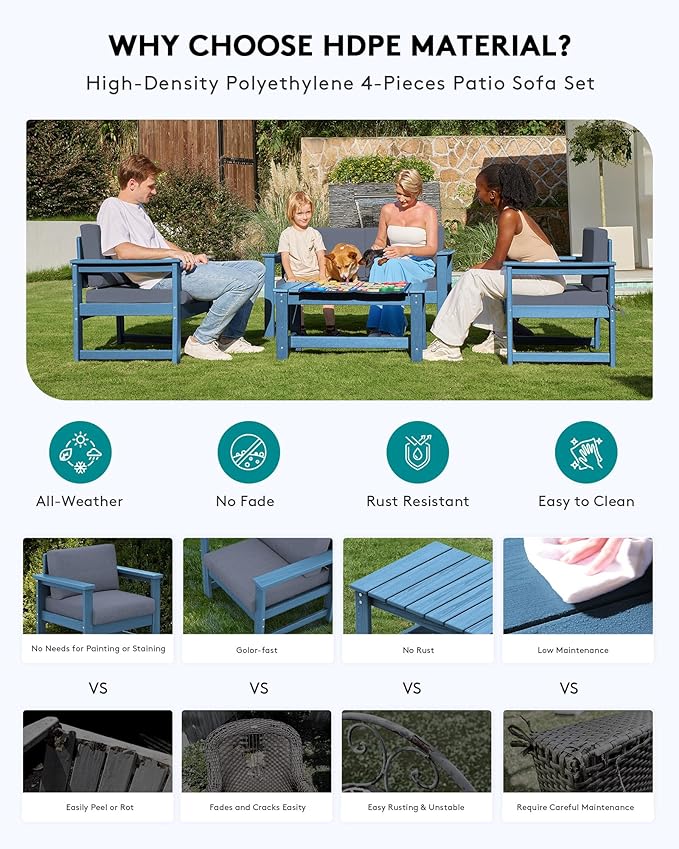 SERWALL 3 Pieces HDPE Outdoor Sofa Bistro Set - Image 4