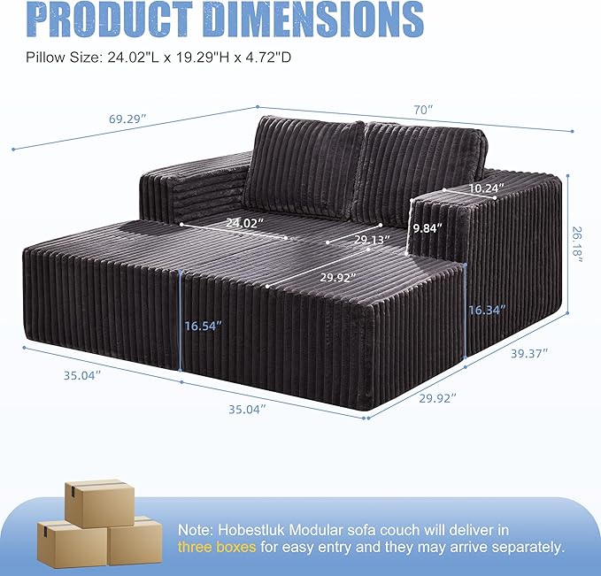 Hobestluk Modular Sectional Sofa Memory Foam Couch Sofa Bed Loveseat - Image 2