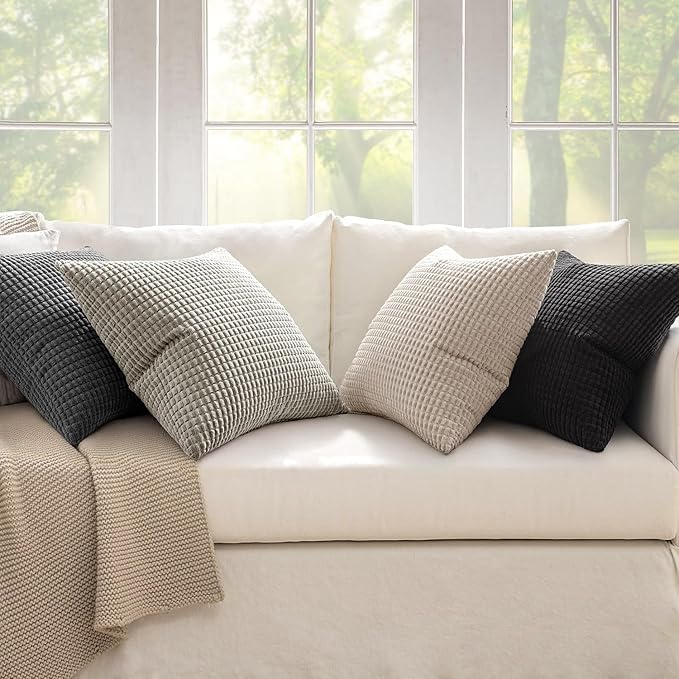 MIULEE Neutral Cream/Grey Decorative Pillow Covers 18x18 Inch Set of 4 Boho - Image 3