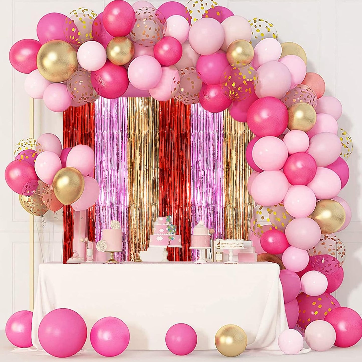 2 Pack Valentine Foil Fringe Backdrop Curtains, Tinsel Streamers Party Decorations, Fringe Backdrop, Door Shimmer for Valentine or Birthday Party
