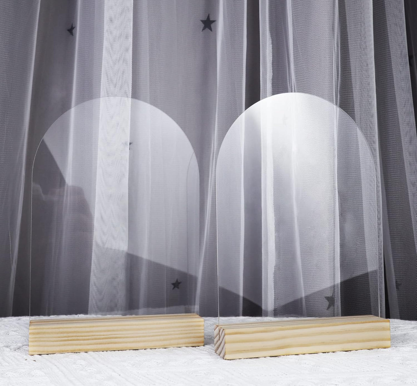 Clear Acrylic Sign with Wooden Stand Table Numbers DIY, 10 Pack Acrylic Sheets Table Signs for Wedding, 5x7 Inch Arch Signs Blank for Restaurant Party Bridal Shower (No printing included)