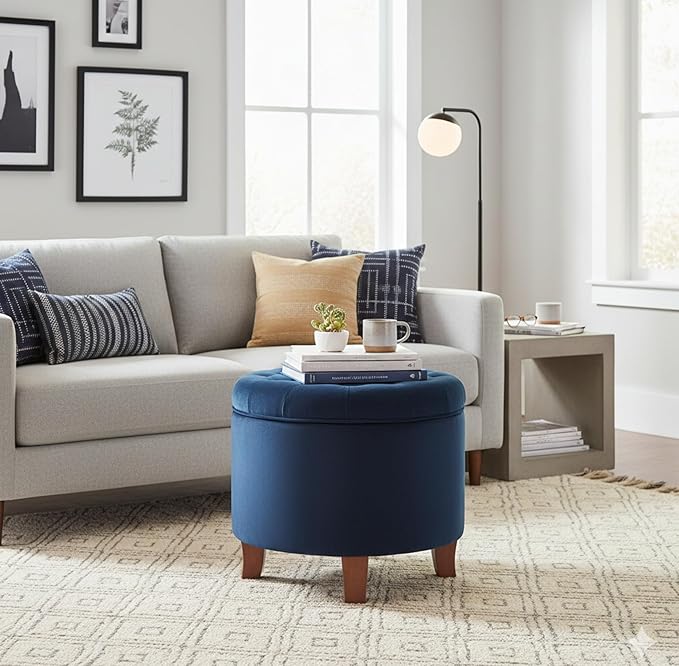 HomePop by Kinfine Fabric Upholstered Round Storage Ottoman - Image 2