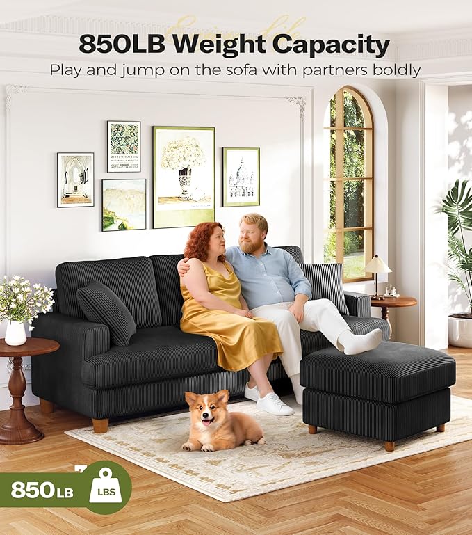 87in Corduroy Couch, Kidirect Sofa No Tool Assembly, Comfy Couches - Image 5