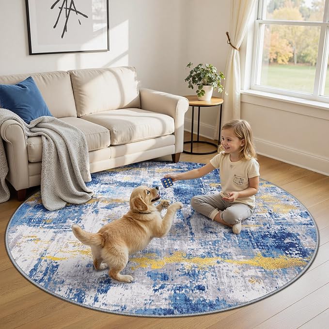 RELEANY Washable Area Rugs 6ft Non-Slip Modern Abstract Soft by RELEANY