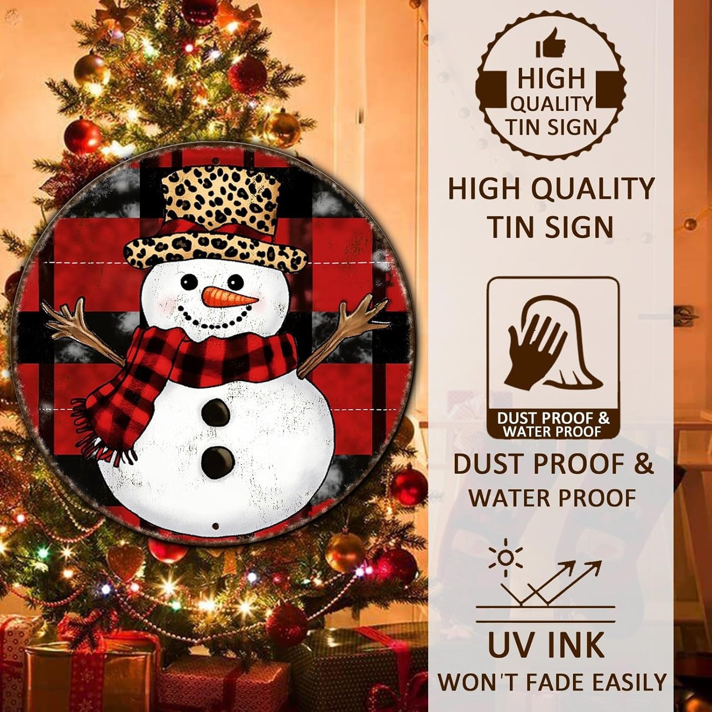 Round Christmas Snowman Tin Sign Vintage Snowman Sign Rustic Wall Decor For Christmas Home Fireplace And Holiday Gatherings Retro Sign 8 * 8 in