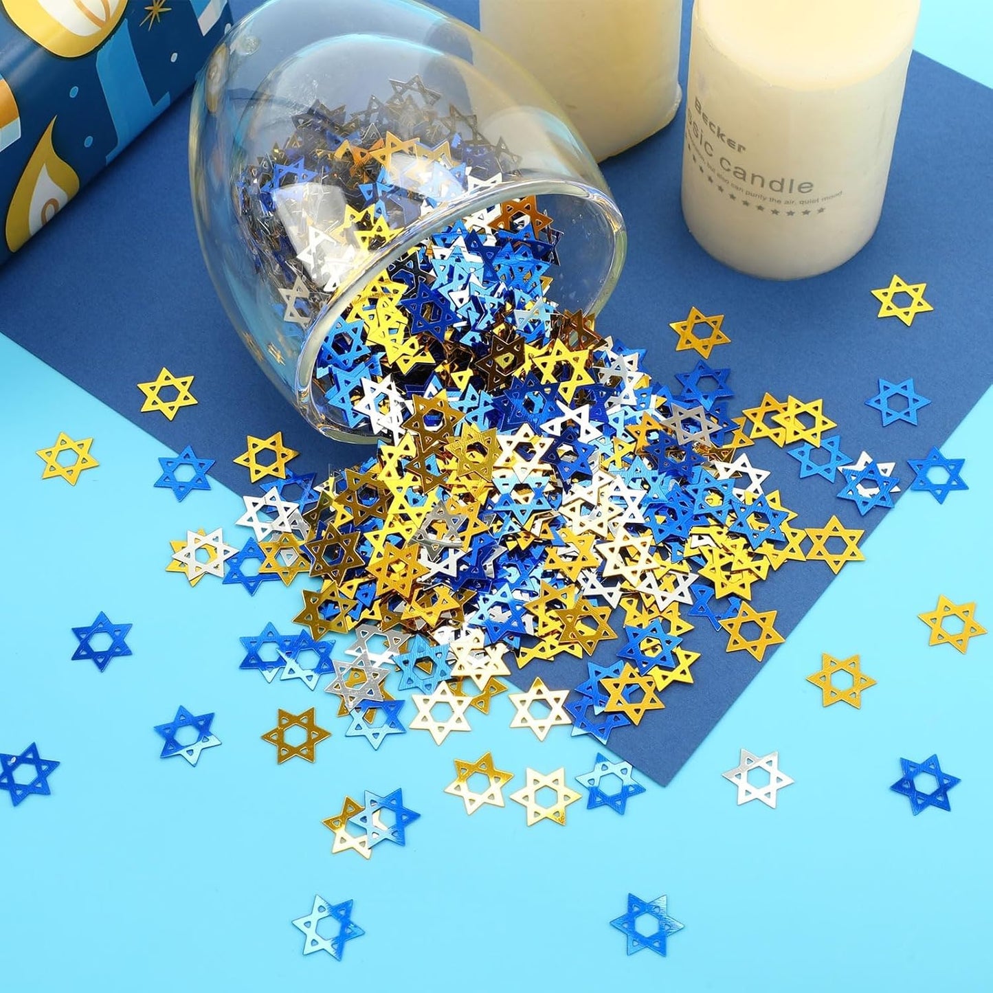 MARFOREVER Star of David Glitter Confetti, Hanukkah Confetti Table Decorations Gold Blue Silver Chanukkah Metallic Foil Sprinkles Sequin for Jewish Festival Hanukkah Party Supplies Decor