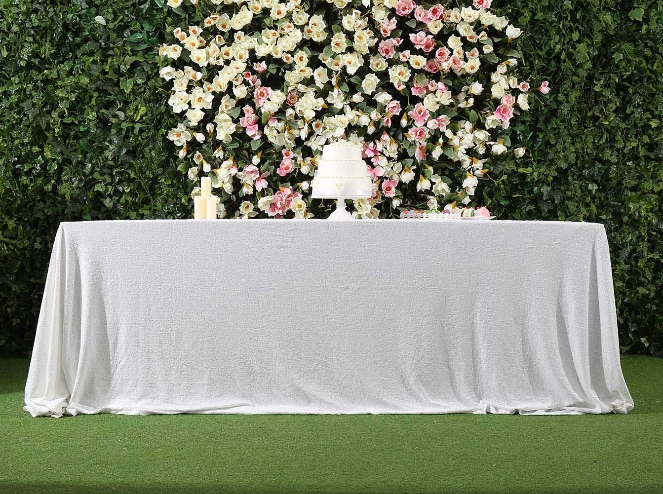SquarePie Sequin Tablecloth 60 x 102 Inch White Sparkly Table Linen for Wedding Party