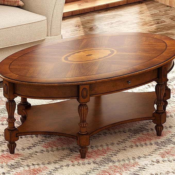 PADMA HOUSE Traditional Wood Oval Coffee Table - Image 3