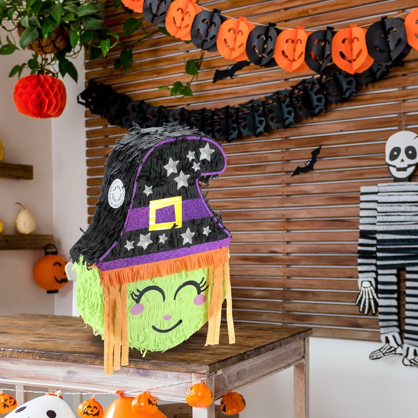 Halloween Witch Pinatas Bundle with a Blindfold and Bat (16.5x12.5x4 Inches), Wizarding Theme Birthday Party