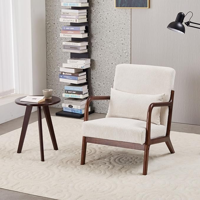 Beige Midcentury Modern Accent Chair by HRVEOCEI