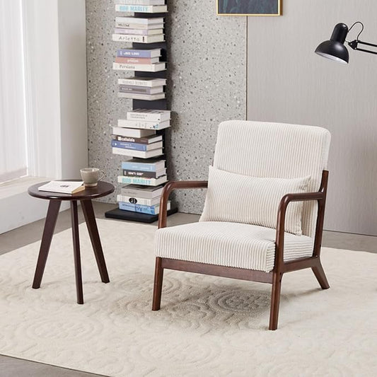 Beige Midcentury Modern Accent Chair by HRVEOCEI