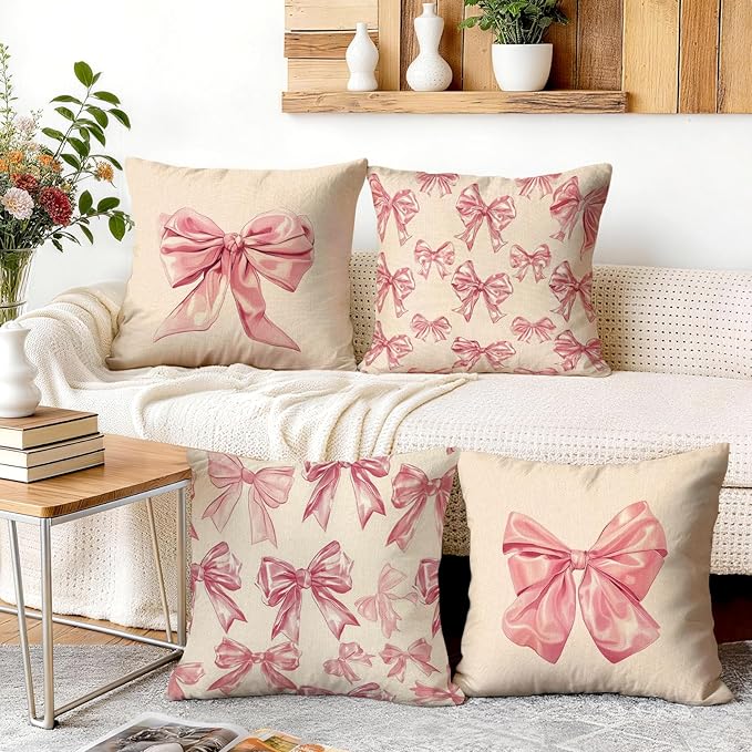 OBSEDE Cute Pink Bow Decorative Throw Pillow Covers 18 × 18 in, Couch Cushion - Image 5