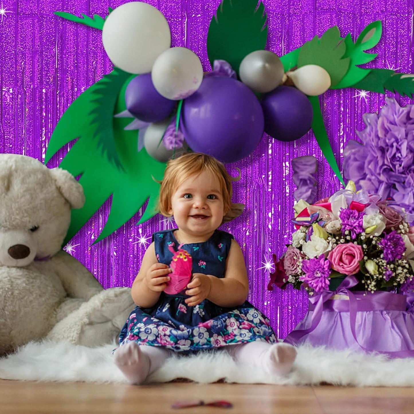 Tinsel Curtain Party Backdrop Purple Birthday Decorations 10 Packs Glitter Foil Fringe Curtain Party Decor Streamers Photo Booth for Birthday Christmas Wedding Halloween Graduation Decorations