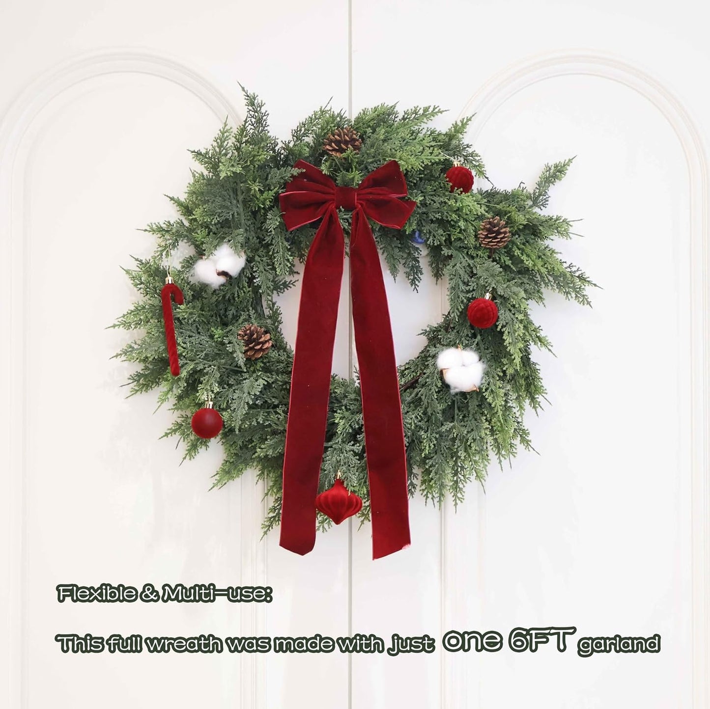 15FT Christmas Cedar Garland Artificial Real Touch Thickness Realistic Greenery Pine Garland for Mantle Fireplace Outdoor Indoor Christmas Decorations