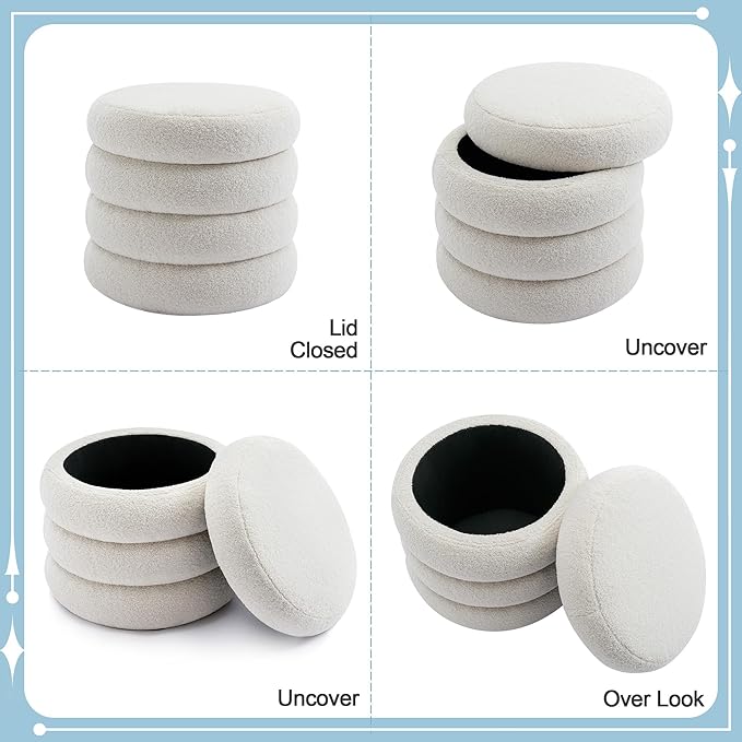 Flouki 19.5" Storage Ottoman Round, Vanity Stools - Image 8