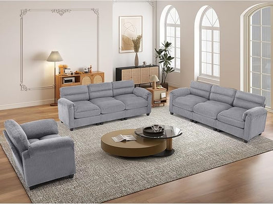 HAOMARKETS Corduroy Sofa Set, Upholstered Armchair and 3-Seater Sofa Sofa Set by HAOMARKETS