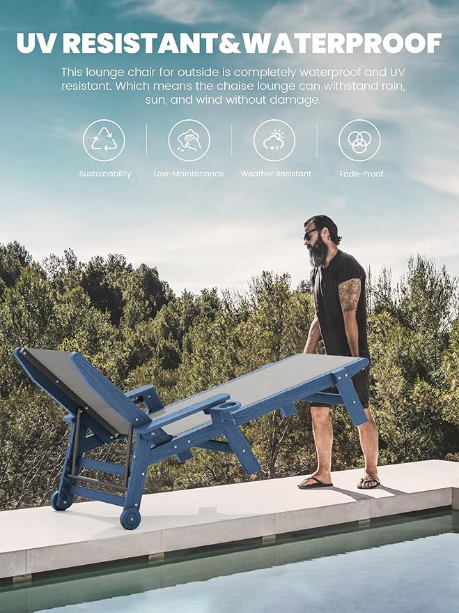SERWALL Textilene Patio Chaise Lounge Chair, 5 Positions Adjustable Outdoor - Image 6