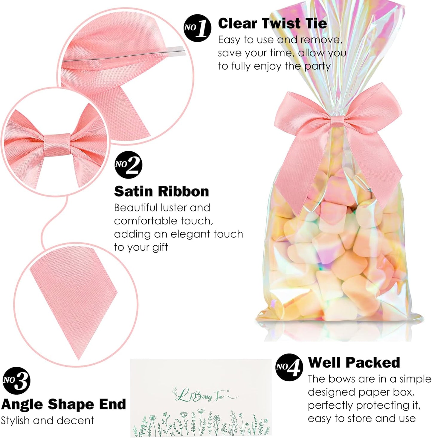 3.5" Pink Bow Satin Pre-Tied Bows for Gift Wrapping, Small Bows for Crafts, Premade Bows, Candy Apple Bows, Twist Tie Bows for Cake Decorating, Party Favor, Wedding Decoration-36 Counts