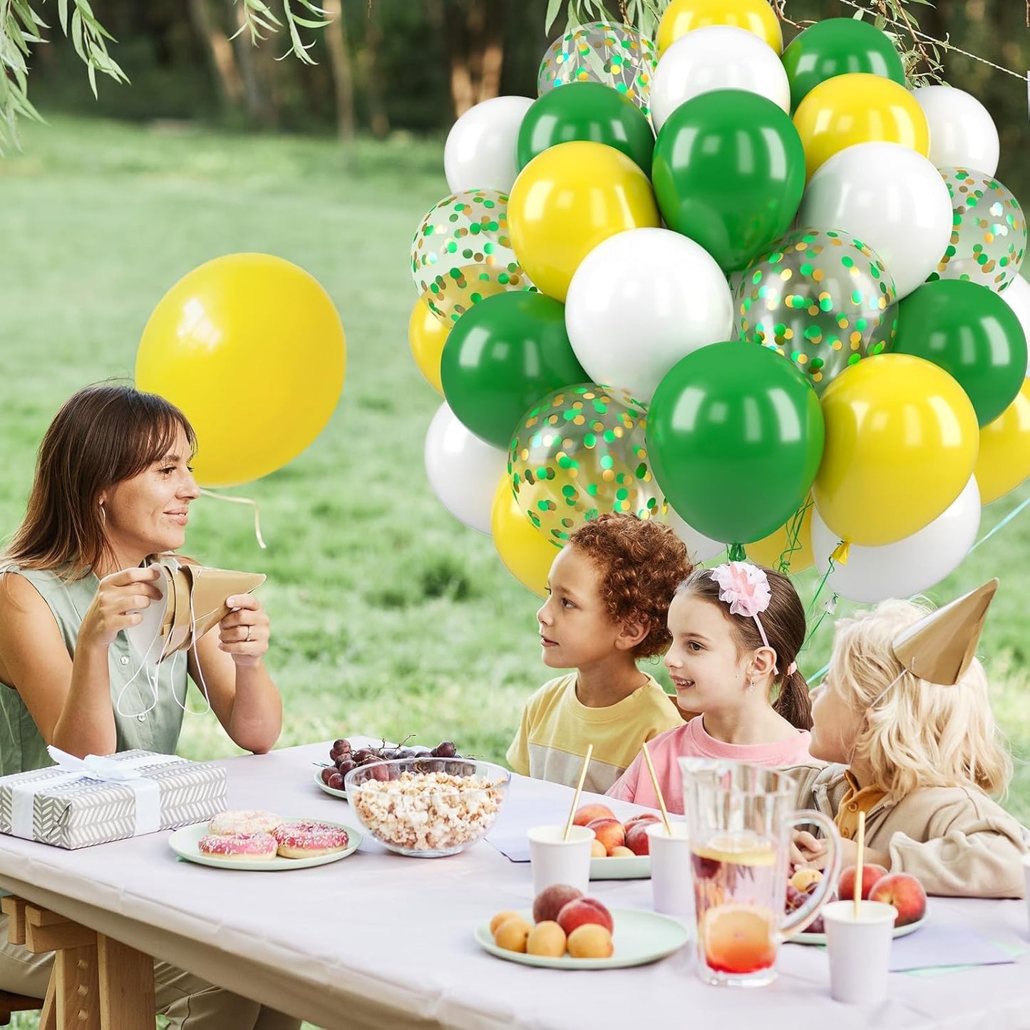 Paready Green and Yellow Balloons - 50 Pcs Confetti Balloons, 12 Inch Latex Balloons for Birthday Party, Graduation Class of 2024, Tractor Party Decorations