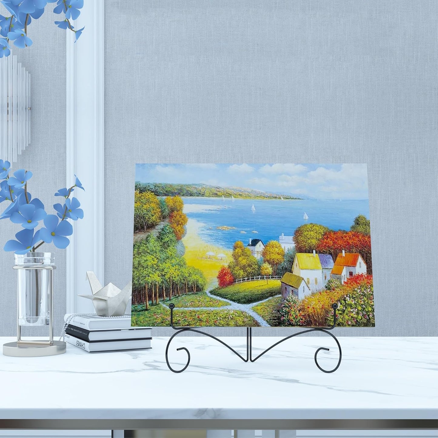 Plate Stand for Display with Hinged Folding Design, 6 Inch Picture Stands for Tables, Small Easels for Displaying Book, Art Piece, Photo and Platter, 6’’ Black