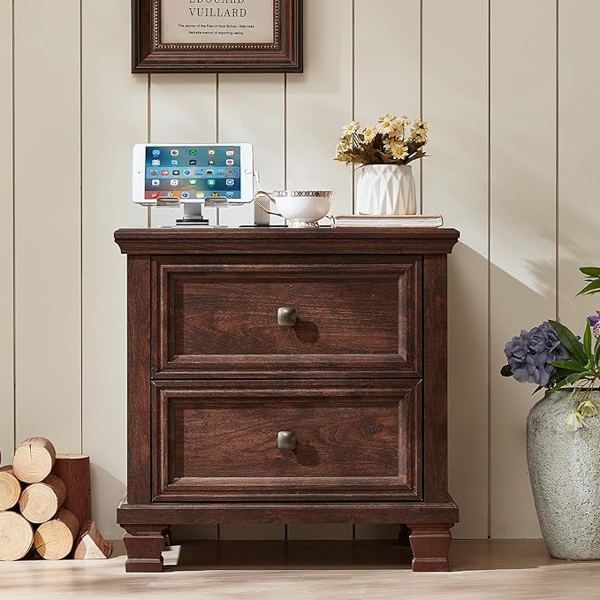 SAVOR LIFE Farmhouse Nightstand Set of 2, Rustic Low Nightstands - Image 7
