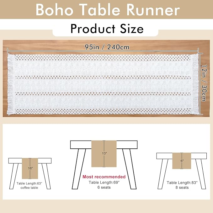 Macrame Table Runner Cream Beige Boho Table Runners - Image 2