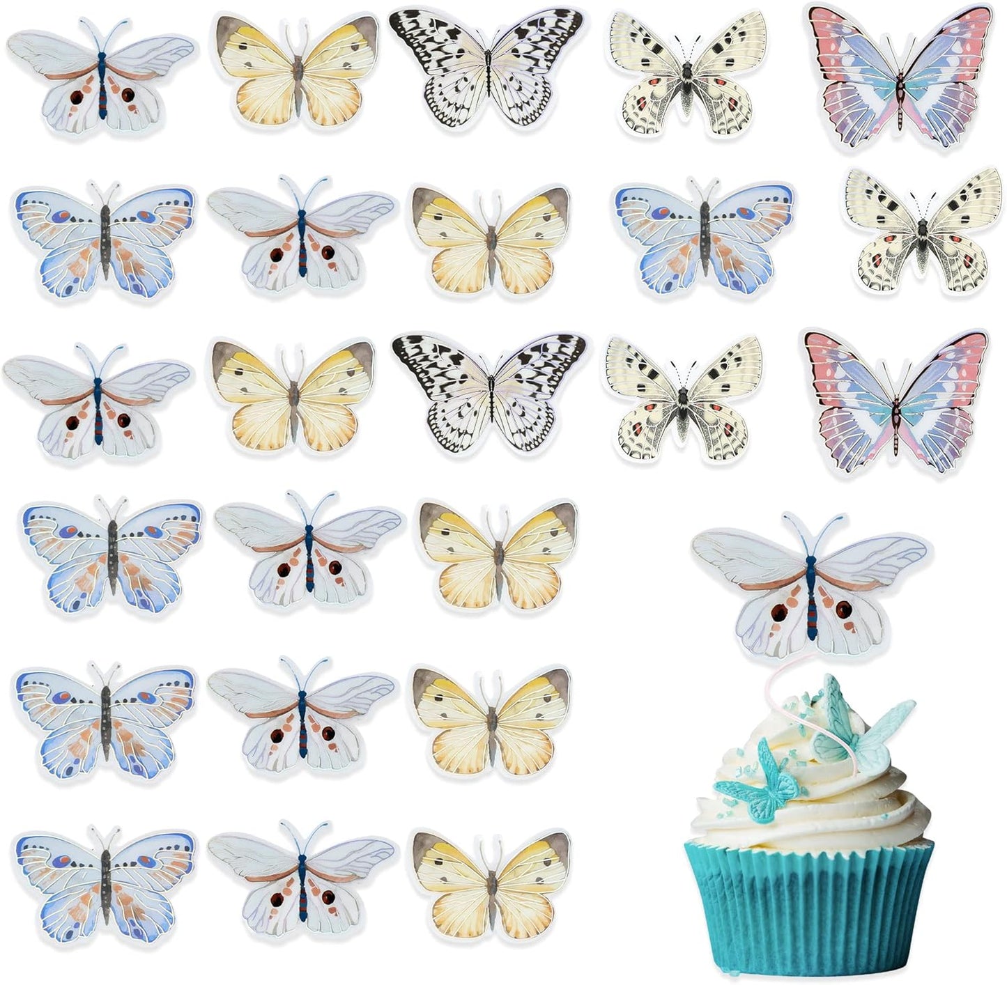 Gyufise 36Pcs Lively Art 3D Cupcake Toppers - Butterfly Decorations for Baby Shower, Wedding, Kids Birthday Party - White