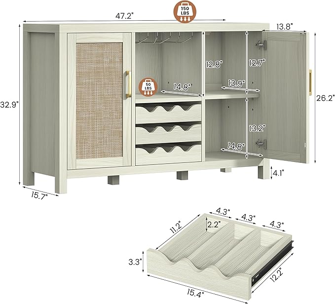 Rattan Wine Bar Cabinet, Boho Rattan Home Bar - Image 2