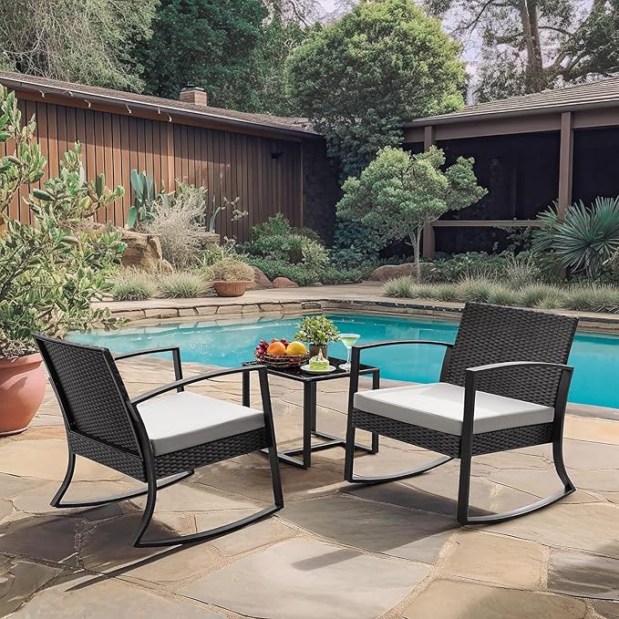 Homall Patio Furniture Set 3 Piece Resin Outdoor Bistro Set Rocking Patio Chairs - Image 6