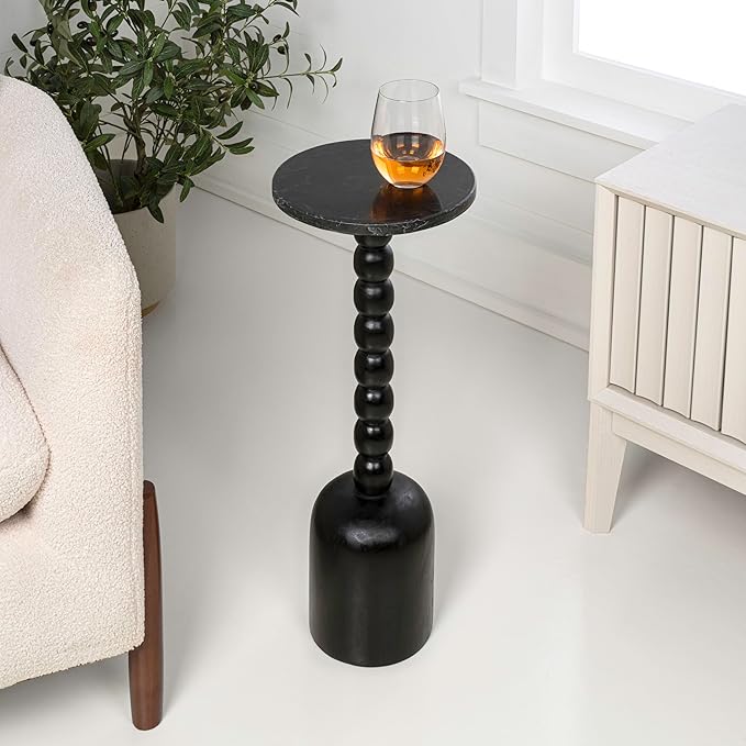 JONATHAN Y Turner 24.5" Black Mango Wood Round Drink Table, Tall Pedestal - Image 2