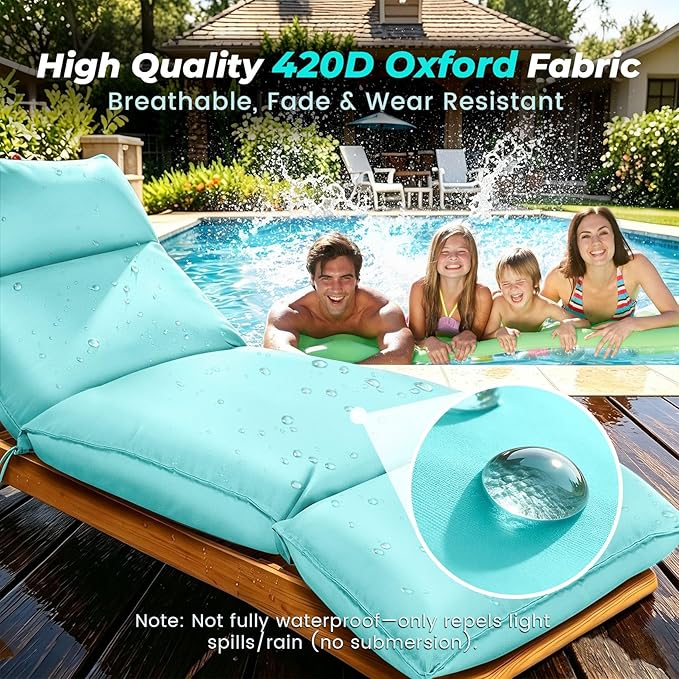 Outdoor Chaise Lounge Chair Cushion, Waterproof Non-Slip Patio Chaise Lounge - Image 4