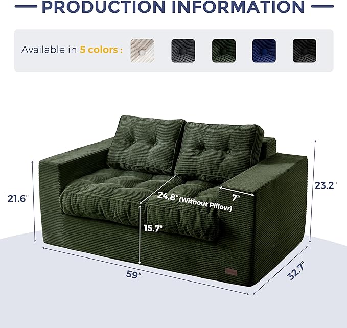 MAXYOYO Loveseat Sofa Couch, Upholstered Bean Bag Chair Cloud 2-Seat - Image 2