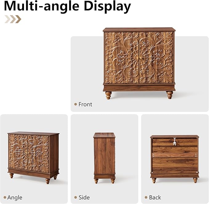 weselon Accent Cabinet with 2 Doors, Farmhouse Carved Buffet Sideboard with - Image 6