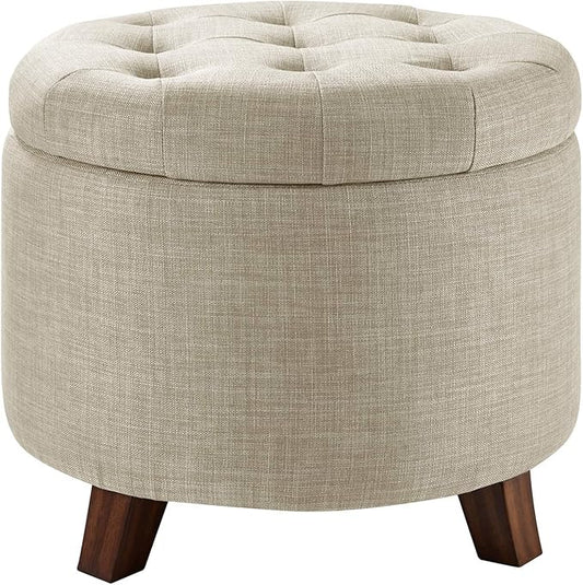 Amazon Basics Round Storage Ottoman Foot Rest, Button Tufted Upholstered by AmazonBasics