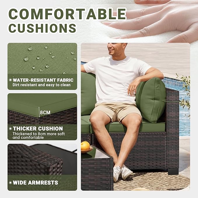 LEVELEVE 7 Pieces Outdoor Patio Furniture Sets, Rattan Conversation Sectional - Image 4