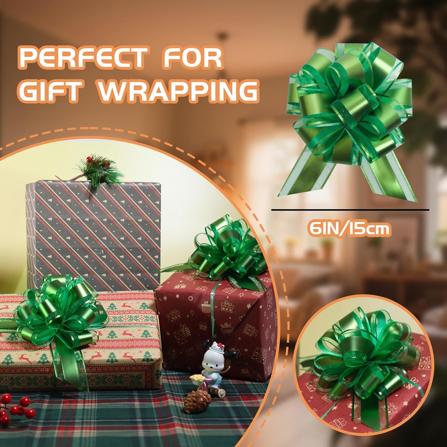 6 Pcs 6 Inch Golden Pull Bows, Perfect for Gift Wrapping, Weddings, Party Decorations, Crafts Easy-to-Use Pull Bows for Gifts and Events